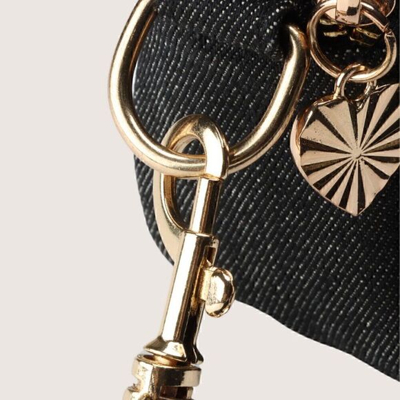 Black Denim Crossbody Chest Fanny Pack HandBag with Gold Hardware Waist Bag - Picture 2 of 7